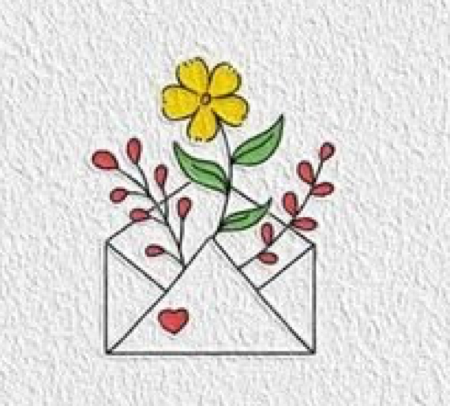 Love letter envelope with blooming botanical flowers drawing