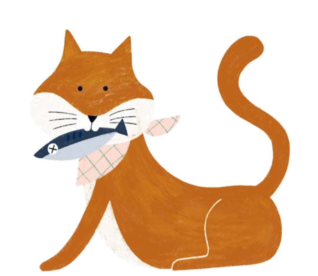 Cute Orange Cat with Fish Variation HD