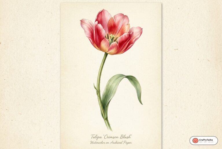 Realistic Tulip colored botanical illustration on archival paper