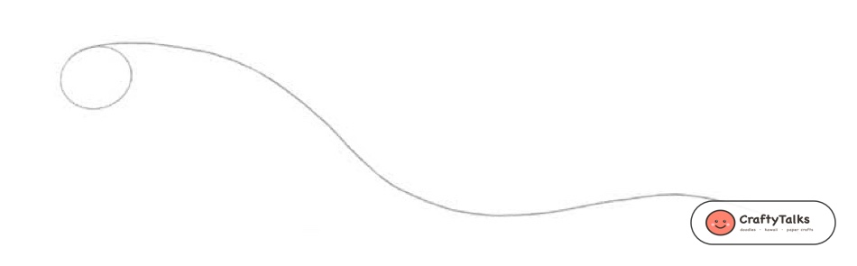 Step 1: Sketching circular cranium and flowing S-curve spine line for cartoon cheetah gesture