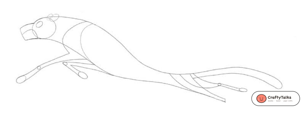 Step 3: Sketching aerodynamic chest volume, slender waist, and curved counterweight tail