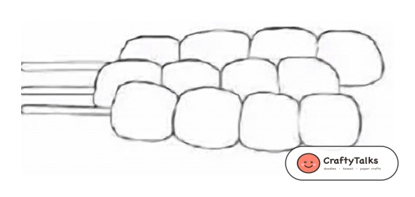 Step 3: Drawing two additional rows of skewers layered behind the first row