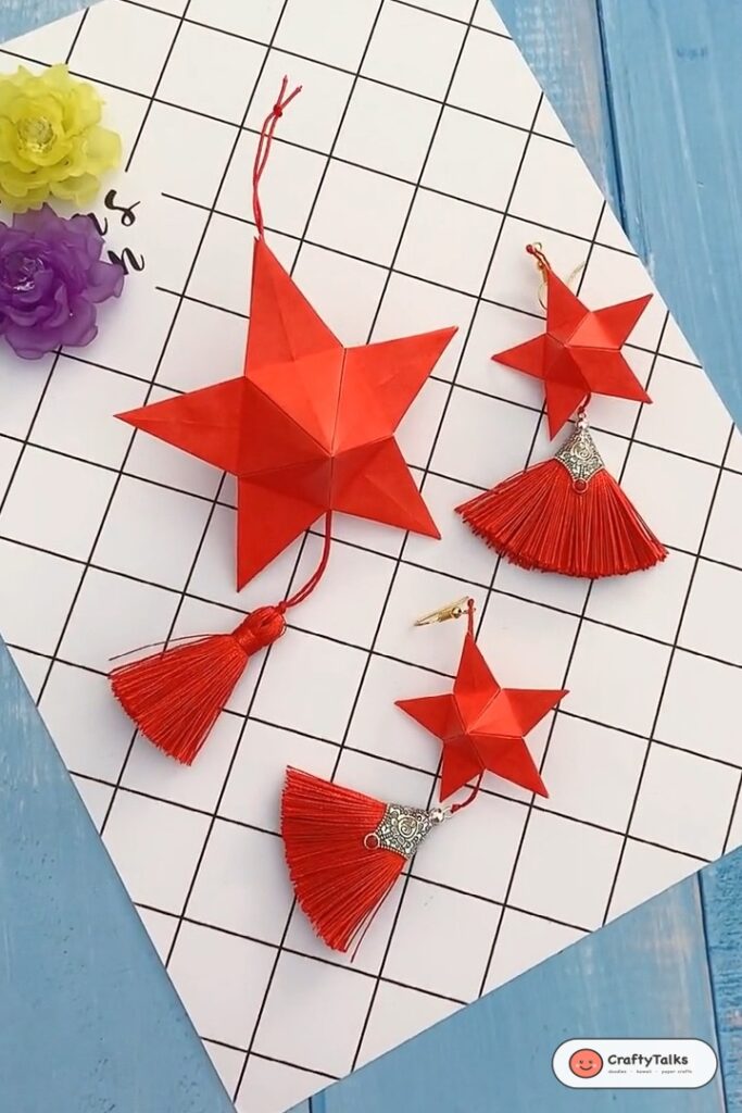 3D Origami Star Ornament with Tassels