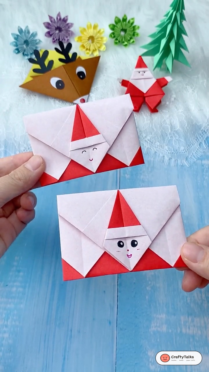 Cute Origami Santa Envelopes Displayed with Holiday Decor