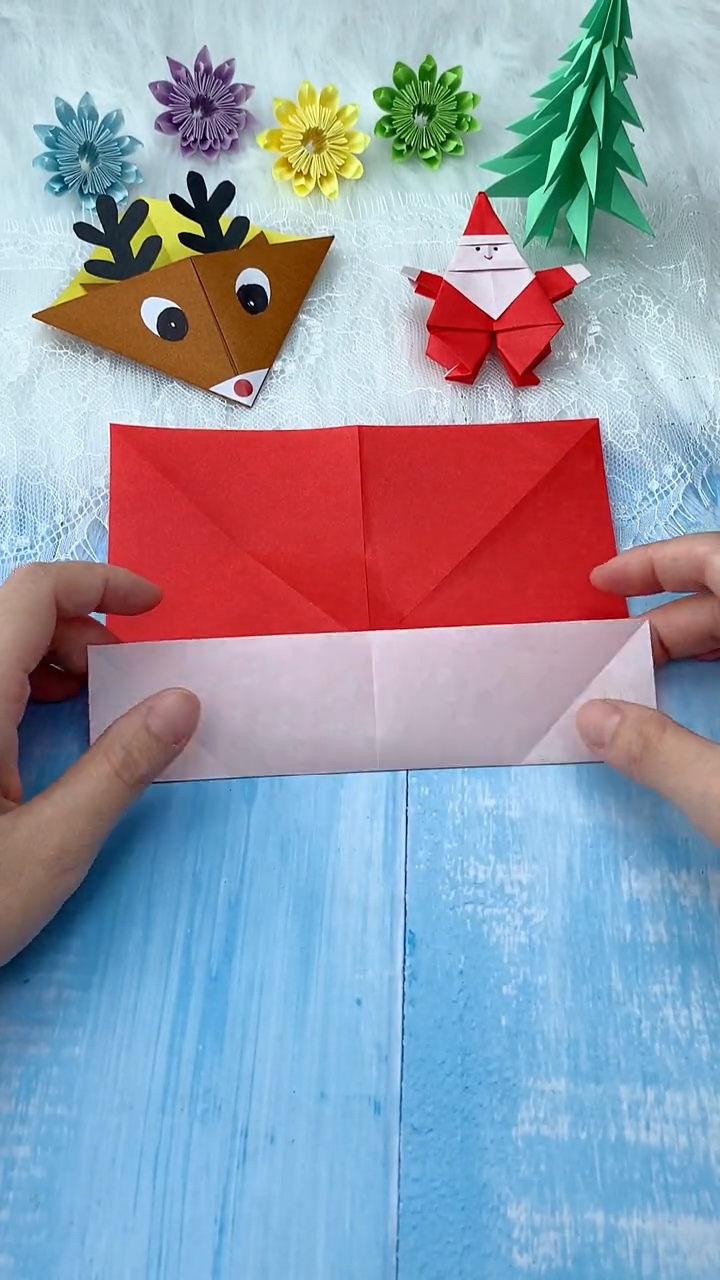 Step 1 Folding Narrow White Margin Borders on Adjacent Edges of Red Origami Paper