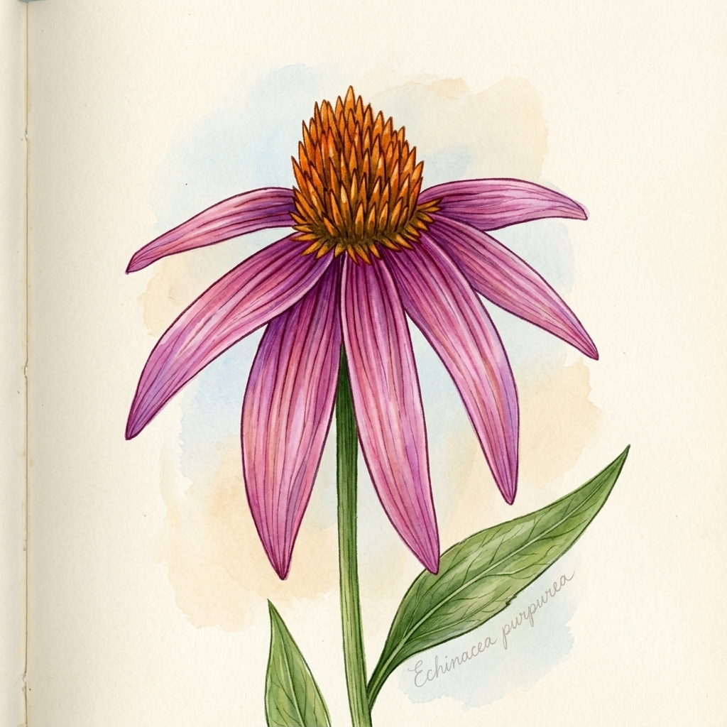 Finished Botanical Coneflower Echinacea Illustration