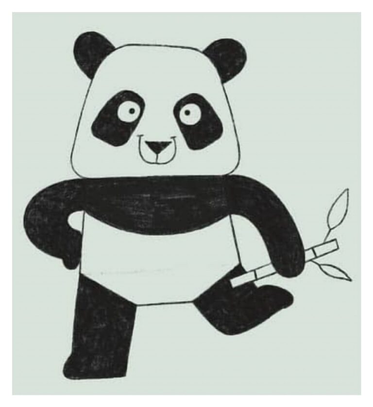 How To Draw Panda Step 7 Final Colored - CraftyTalks Tutorial Step