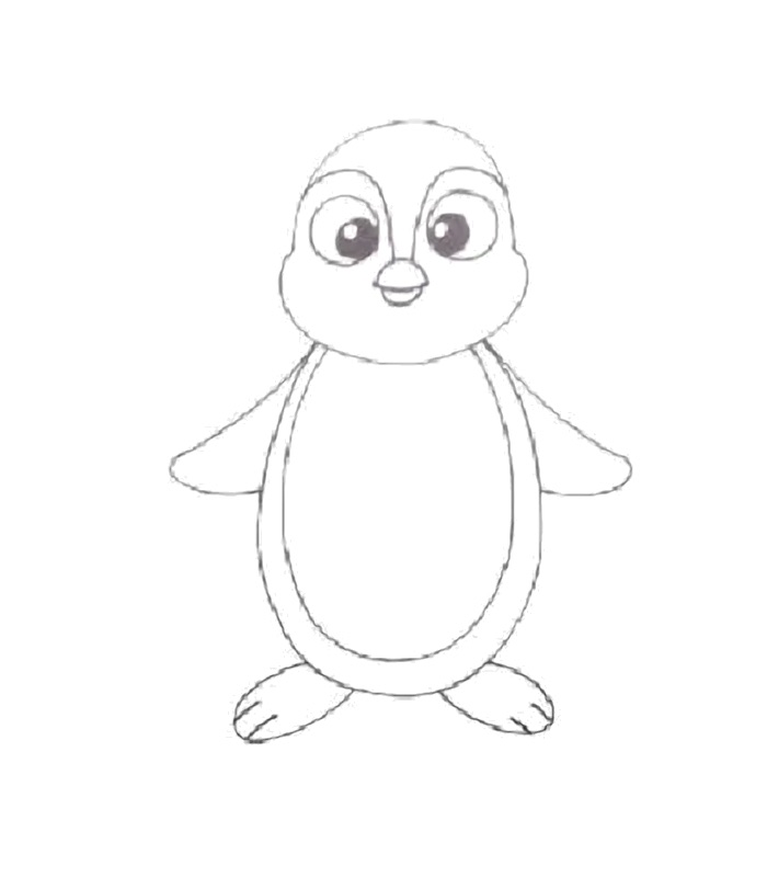 How to Draw a Cute Baby Penguin Step 6: Webbed Feet and Completed Outline