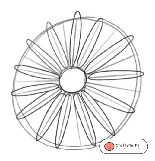 Step 4: Complete the Primary Radiating Petal Ring - how to draw a realistic daisy