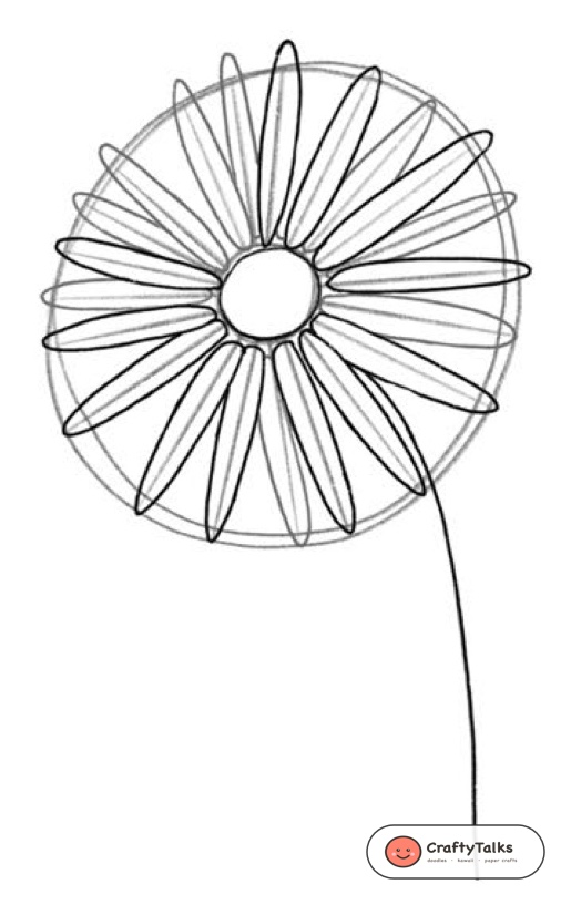 Step 5: Drop the Graceful Arching Stem - how to draw a realistic daisy