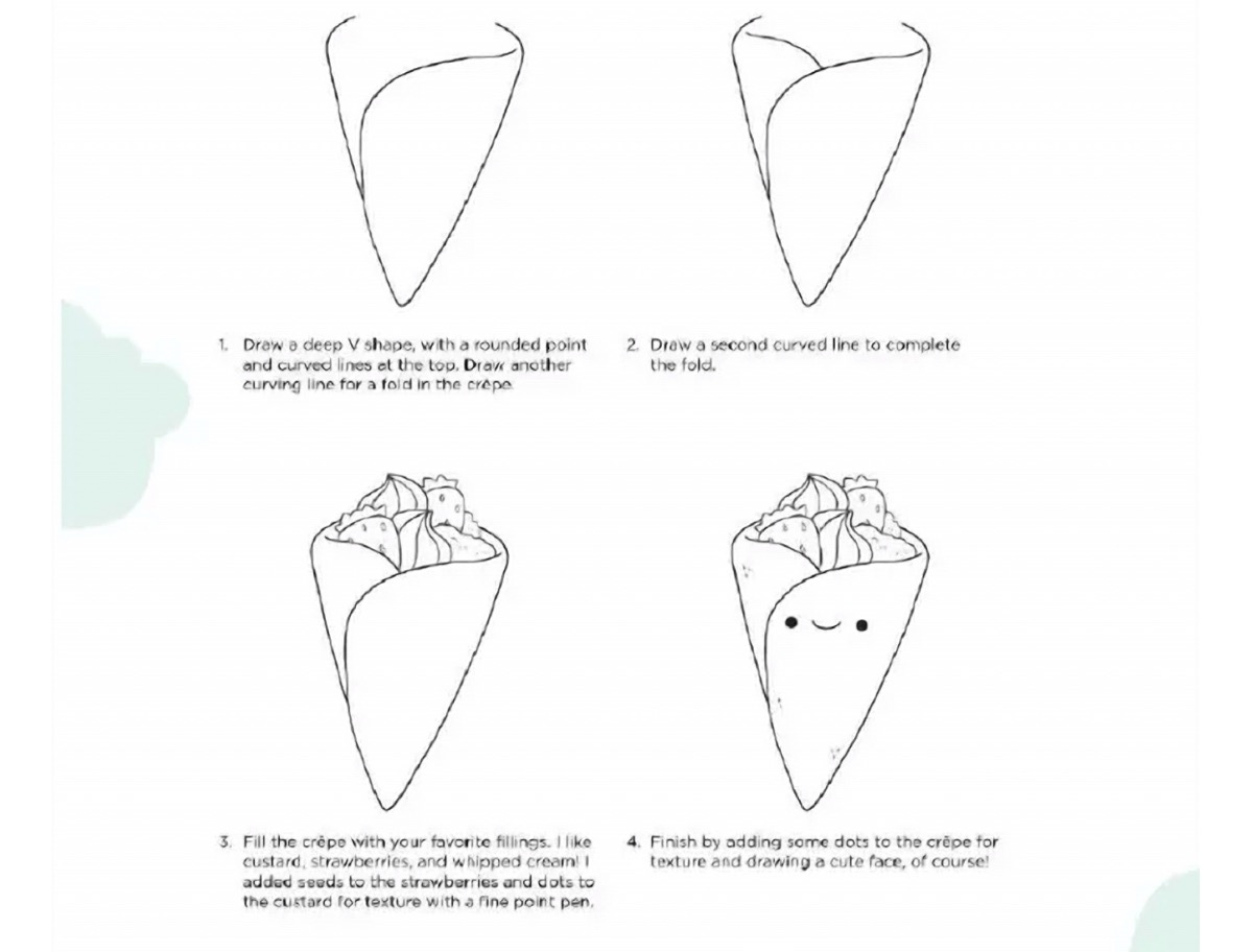 How to Draw a Cute Rolled Crêpe Doodle in 4 Easy Steps