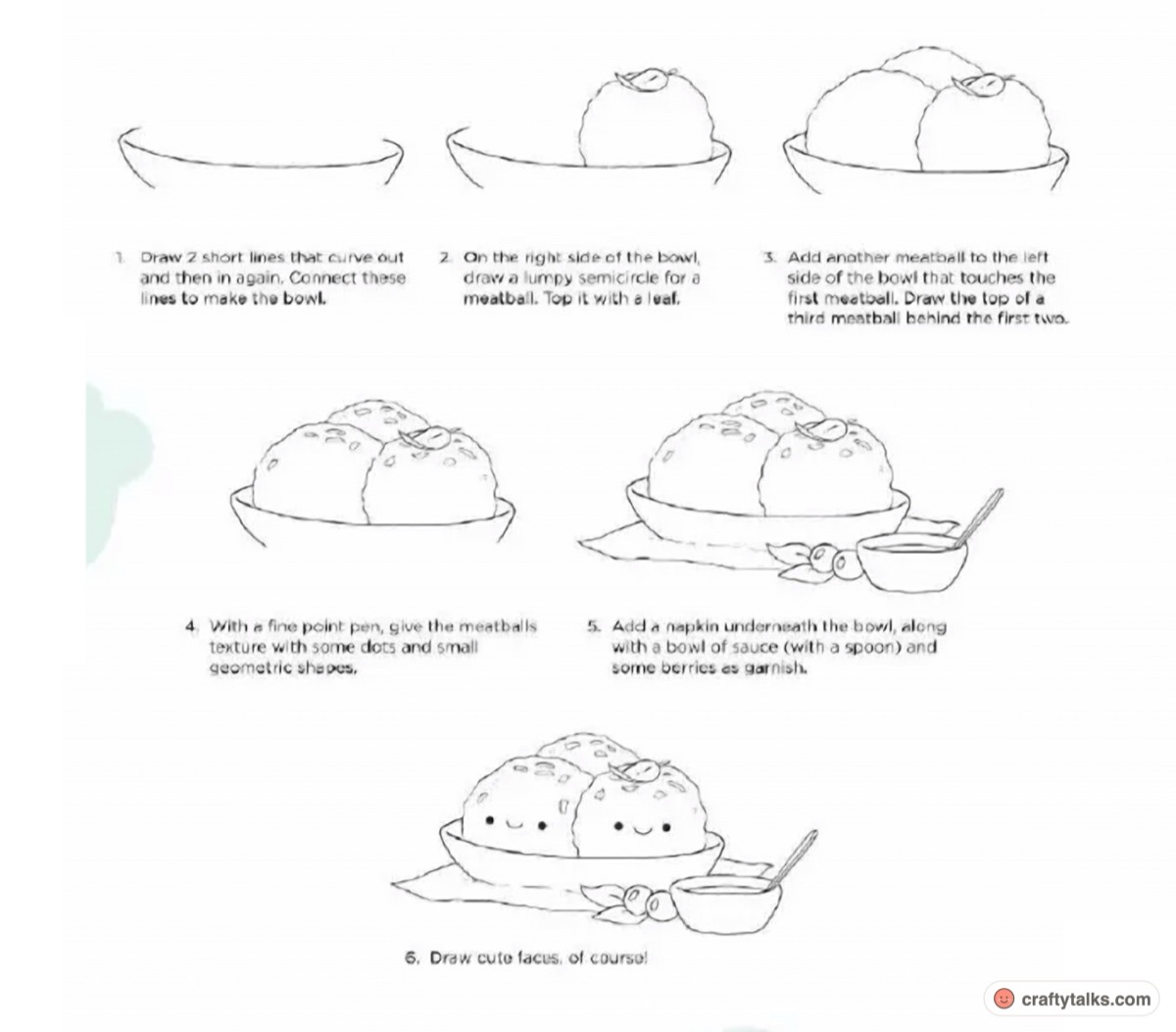How to Draw Cute Swedish Meatballs Doodle in 6 Easy Steps Visual Guide
