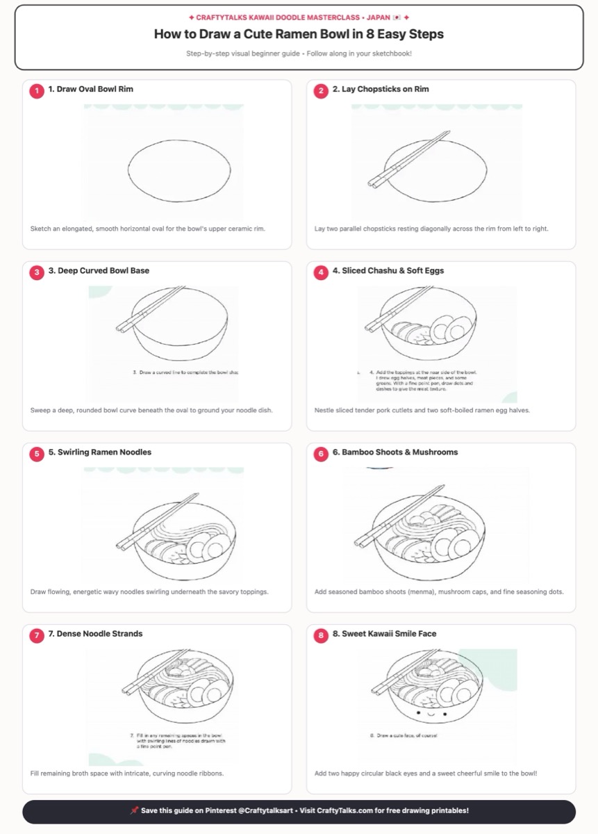 How to Draw a Cute Ramen Bowl Doodle in 8 Easy Steps Visual Progression Sheet