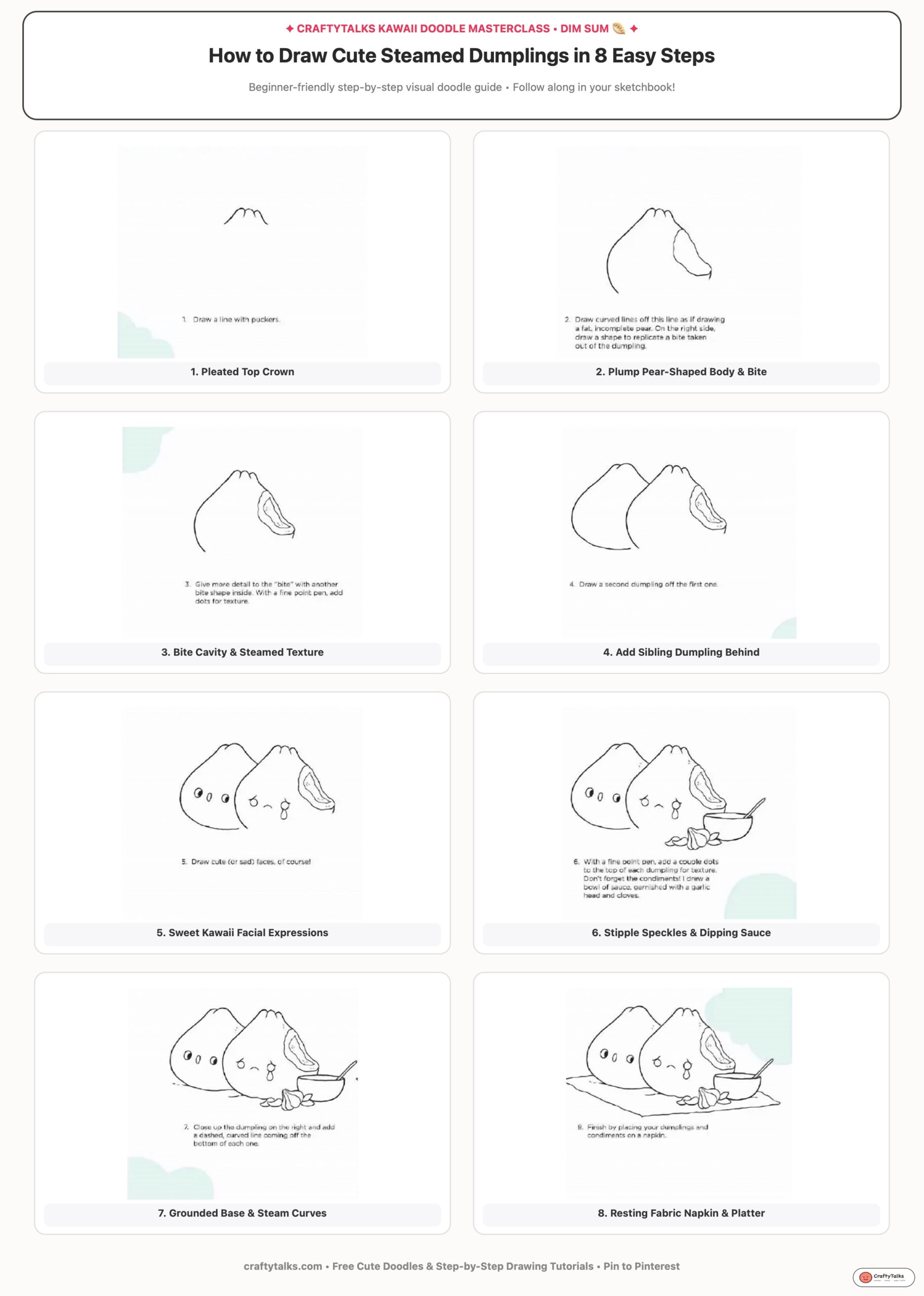 How to draw cute steamed dumplings doodle 8 steps visual guide