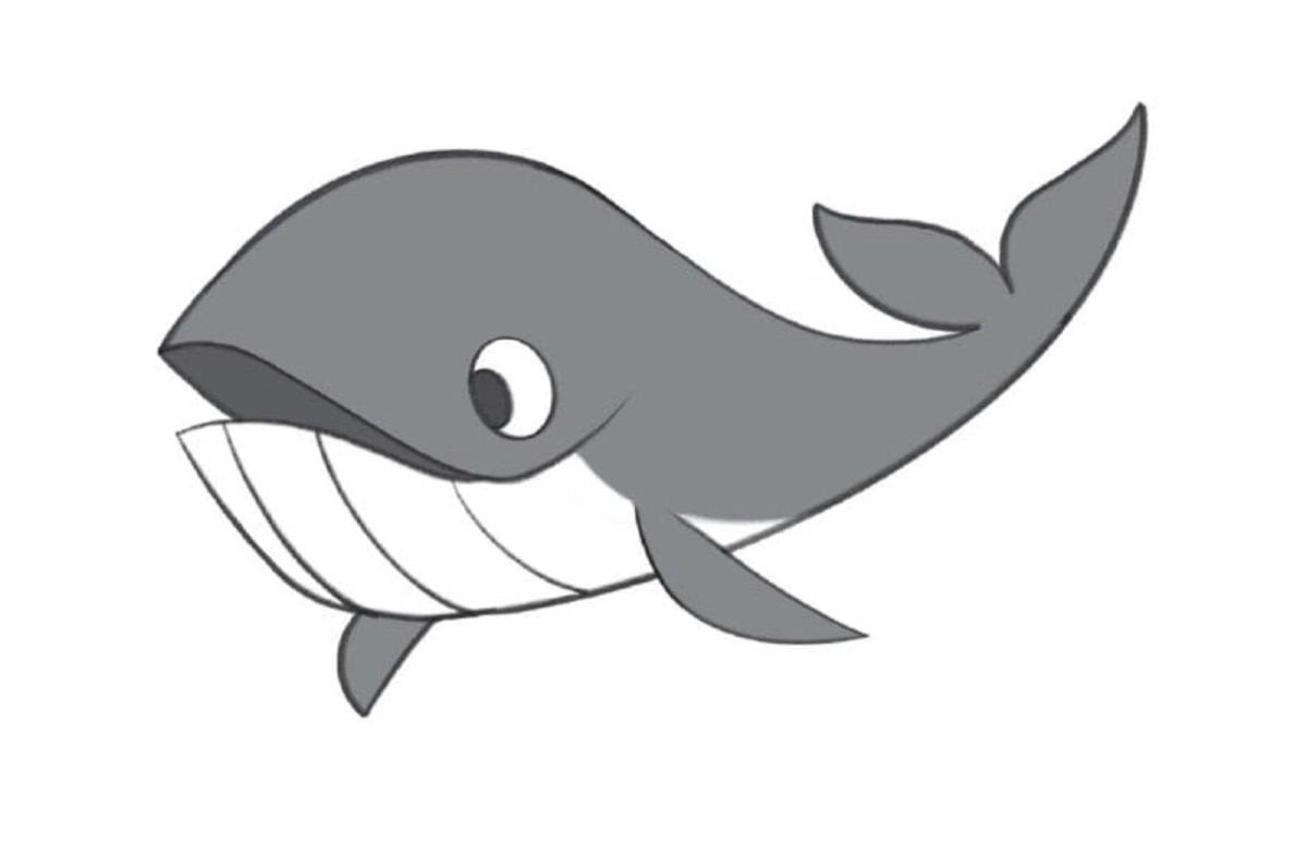 Cartoon whale illustrating straights against curves principle by Keilidh Bradley